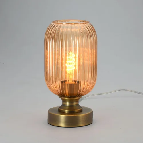 Vista 11 de Lámpara de mesa de cristal de mediados de siglo,Lámpara de escritorio regulable,Bombilla LED incluida,Cambio de color RGB remoto,Vidrio acanalado