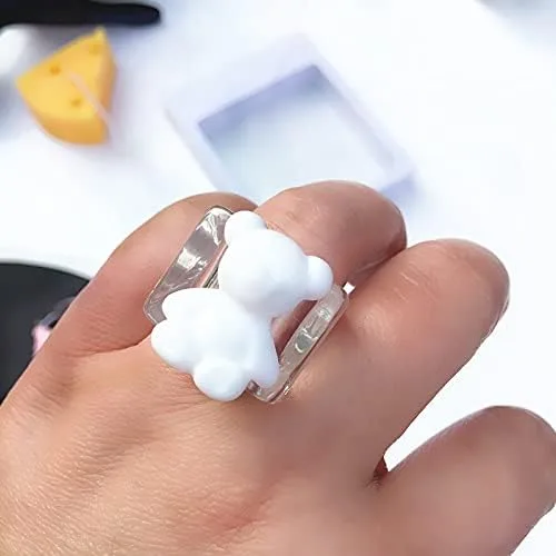 Vista 7 de 26 unids lindo Egirl color caramelo resina pequeño oso gomoso anillo dulce acrílico corazón anillo conjunto para mujeres niñas fiesta cumpleaños