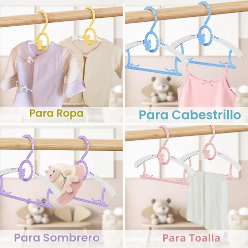 Vista 7 de Perchas infantiles de 11 a 14.5 pulgadas para armario de guardería, paquete de 40 unidades, multicolor