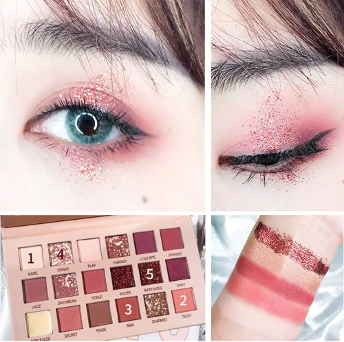 Vista 4 de Paleta de sombra de ojos de la belleza de 18 colores, polvo liso pigmentado encantador del maquillaje del ojo