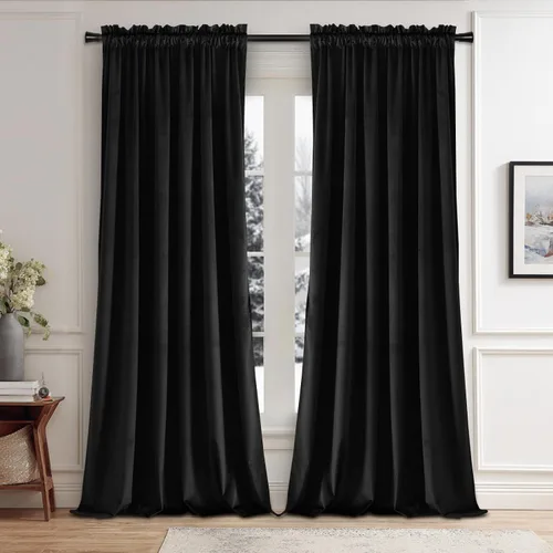 Vista 87 de JIUZHEN Cortinas de terciopelo beige de 63 pulgadas de ancho x 63 pulgadas de largo, cortinas de terciopelo retro suaves con bolsillo para barra