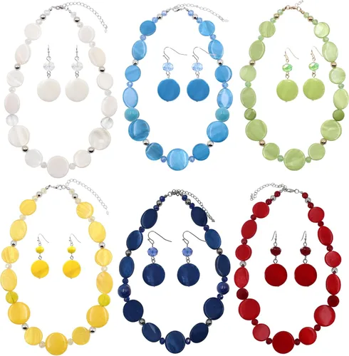Vista 7 de Collar de cuentas gruesas, collar de concha colorida, juego de collar de moda para regalo de mujer