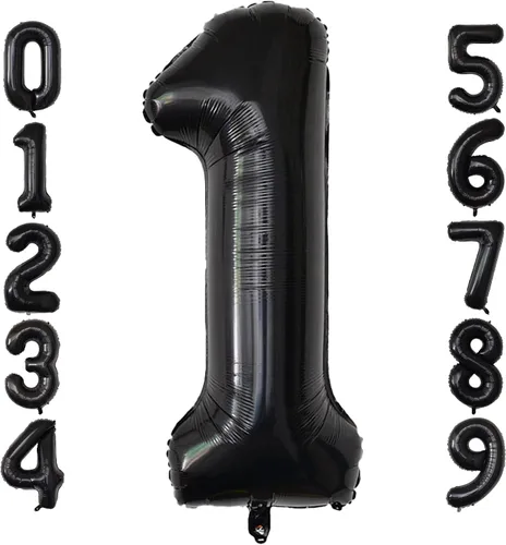 Vista 22 de Globos gigantes de números negros de 40 pulgadas, globos de aluminio de Mylar con helio para cumpleaños, globo número 0 para decoración de fiestas