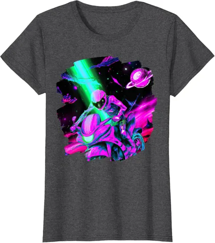Vista 6 de Camiseta de motociclista espacial para motociclista astronauta, Negro, S