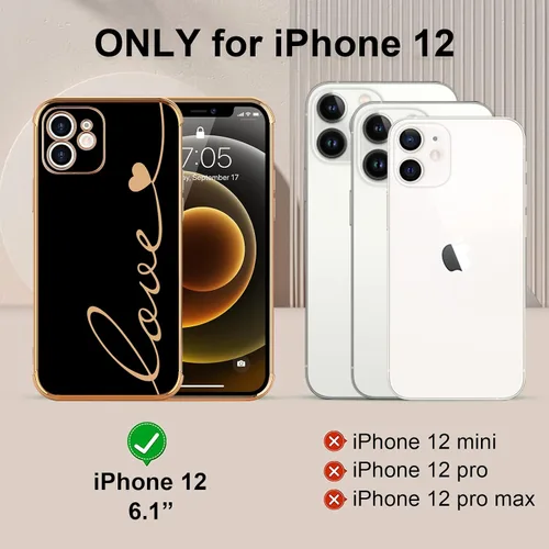Vista 6 de LCHULLE Funda compatible con iPhone 12 para mujeres y niñas, bonito diseño de corazón de amor con enchapado de lujo, cubierta de TPU suave a prueba