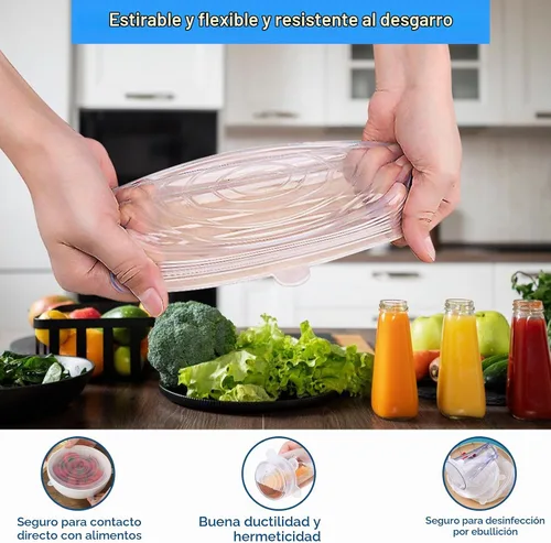 Vista 2 de 12 tapas elásticas de silicona para almacenamiento de alimentos, 6 especificaciones de cubierta de tazón de silicona reutilizable, adecuadas