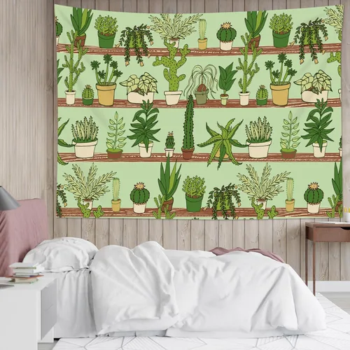 Vista 11 de HVEST Tapiz de cactus con diseño de plantas suculentas del desierto tropical en estante de madera, tapiz para colgar en la pared, acuarela botánica