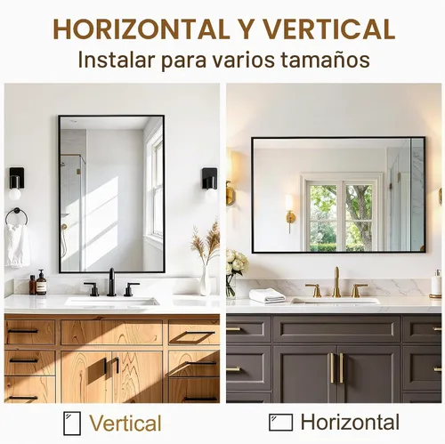 Vista 4 de Espejo rectangular para baño, 30 x 20 pulgadas, marco de metal negro, espejo de pared inastillable HD, para colgar horizontal o verticalmente, fácil