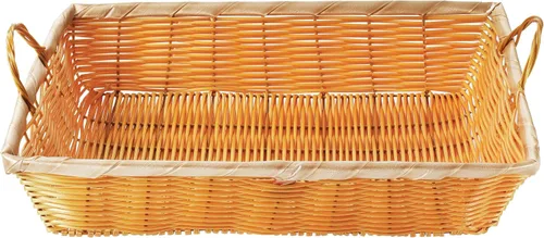 Vista 4 de Cesta tejida de polipropileno de forma rectangular Winco, 16 x 11 x 3 pulgadas (1 unidad), M, Bronceado