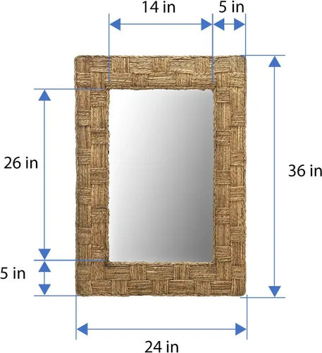 Vista 4 de KOUBOO 1040139 Espejo rectangular de pared a cuadros con cuerda, 24 x 1.5 x 36 pulgadas, marrón