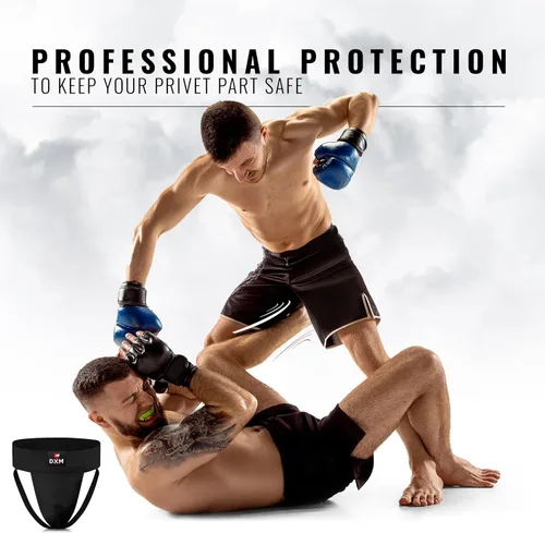 Vista 5 de DXM SPORTS Groin Protector Cup Men, Boxeo Kickboxing MMA Muay Thai Sparring Groin Guard, Ventilado Ajustable, Karate Fighting Training, Ropa