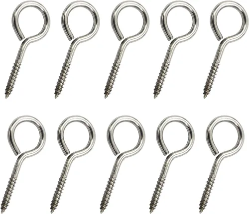 Vista 6 de Ganchos de tornillo de acero inoxidable, tornillos de gancho de ojo M5 de 2.5 pulgadas, ganchos de ojo de metal resistente para techo al aire libre