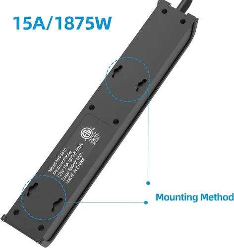 Vista 4 de Protector contra sobretensiones, cable de extensión de 4 pies, protección contra sobretensiones de 600 julios, protección múltiple de 6 tomas