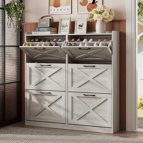 Vista 16 de Maupvit Gabinete de almacenamiento para zapatos con 2 cajones abatibles, organizador independiente con patas de metal para entrada, gabinete Beige