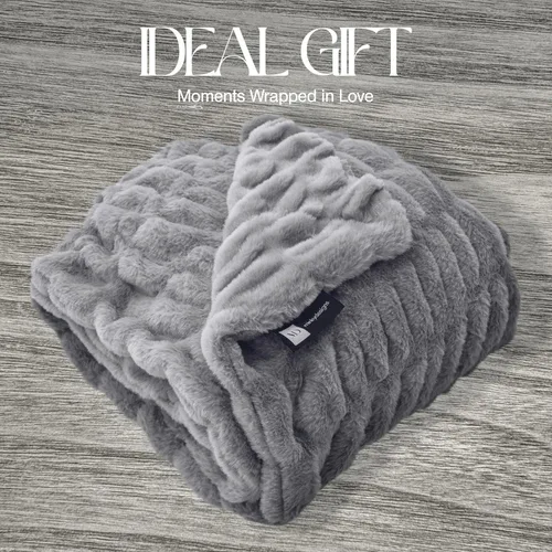 Vista 8 de Minky Designs Manta Minky Gris Ceniza – Manta de Tiro de Piel Sintética Ultra Suave para Sofá, Cama y Hogar – Esponjosa, Cálida y Lujosa – Colección