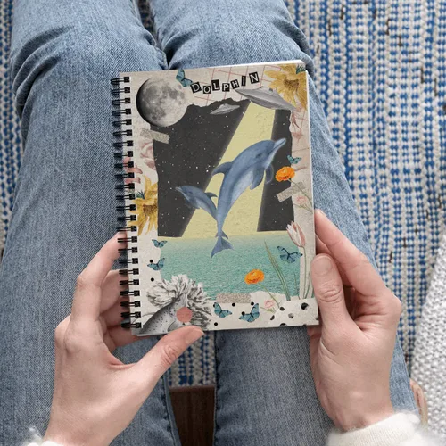 Vista 4 de GOLEEX Blank Spiral Notebook Dolphin Journal Collage Ruled Lined Writing Weekly Monthly Planner Vintage Durable Soft Cover Notebooks School Work
