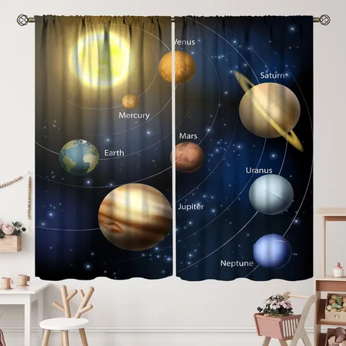 Vista 23 de Cortinas de planeta galaxia, espacio exterior, universo, nebulosa, estrellas, cielo estrellado, con bolsillo para cortinero, para sala de estar