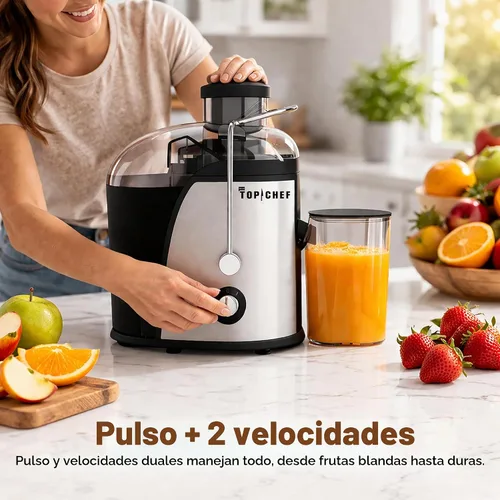Vista 6 de Top Chef - Exprimidor centrífugo de acero inoxidable con motor de 400 W, control de doble velocidad, canal de alimentación ancha, jarra de jugo