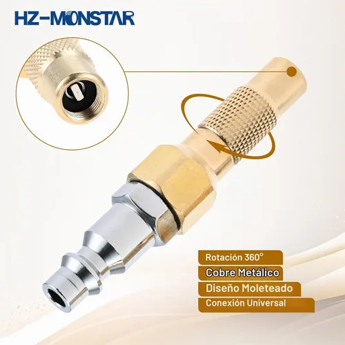 Vista 3 de Boquilla de Aire de Latón Resistente con Conector Rápido, Juego de Adaptadores de Conexión Rápida para Inflador de Neumáticos, Kit de Conector