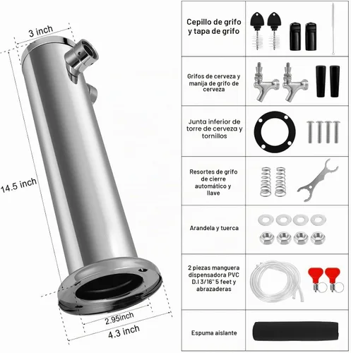 Vista 2 de Torre de cerveza Kegerator Tower doble grifo con grifo de cerveza de cierre 2 Toque