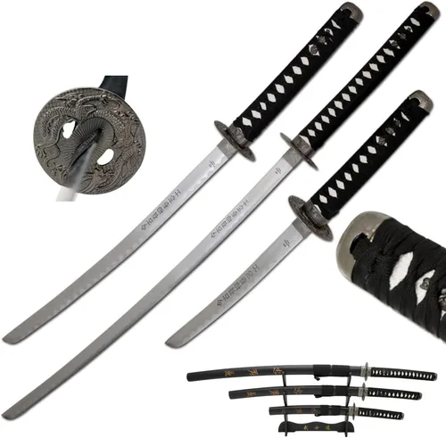 Vista 10 de Snake Eye Tactical Juego de katana samurái de dos tonos de 3 piezas con soporte de espada gratis