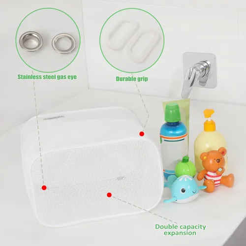 Vista 5 de Ligereza Quick Scoop Almacenamiento de juguetes de baño de malla para bebé, capacidad 2x y gran apertura, organizador de juguetes de baño para bebé