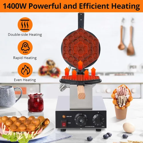 Vista 3 de Garvee Máquina eléctrica para hacer gofres de burbujas, 2800 W, redonda, máquina de gofres de burbujas, máquina antiadherente para uso doméstico