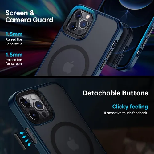 Vista 6 de Meifigno- Funda magnética diseñada para el iPhone 12 Pro Max, [protección de grado militar y compatible con MagSafe], parte trasera mate translúcida