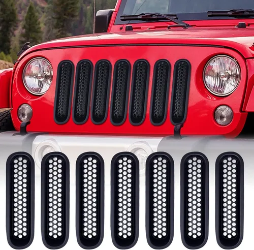 Vista 9 de AggAuto Insertos para Parrilla Compatibles con Jeep Wrangler JK JKU 2007 2008 2009 2010 2011 2012 2013 2014 2015 2016 2017, Accesorios de Cobertura
