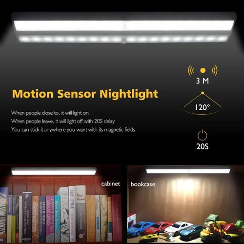 Vista 5 de [Versión mejorada] 10 luces LED de armario recargables por USB con sensor de movimiento, 3 modos de luz (G, encendido y apagado), carcasa