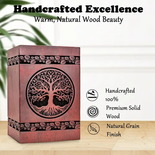 Vista 6 de Urnas de madera del árbol de la vida para cenizas humanas, hombre adulto, urnas de madera, urna de cremación, urna para cenizas humanas y mujeres
