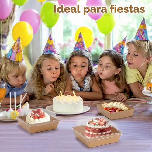Vista 7 de Mini cajas de charcutería con tapas transparentes, 4.5 x 4.5 pulgadas, paquete de 20 cajas de postre marrones, cajas cuadradas desechables