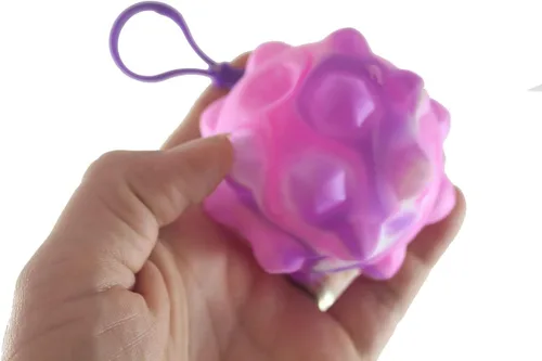 Vista 5 de Juego de 2 bolas de burbujas en clip – Bubble Poppers en bola Squeeze to Pop – Juguete de silicona Push Poke Bubble Wrap Fidget Toy – Presione