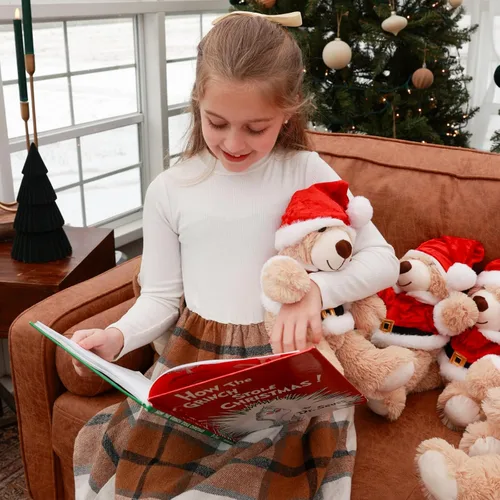 Vista 2 de MaoGoLan - 10 unidades de osos de peluche navideños, osos de peluche de 14'' con trajes clásicos de Santa - Camisa y sombrero removibles, se ajustan