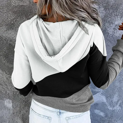 Vista 3 de Sudaderas con capucha para mujer, con cuello de botón, sin botones, con cordón, manga larga, lindas, ropa para adolescentes y niñas