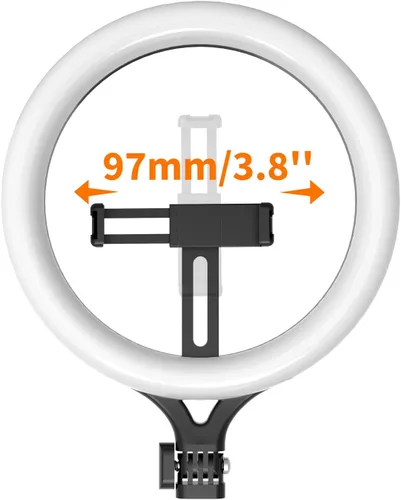 Vista 2 de Piezas de repuesto de luz de anillo de 10 pulgadas, regulables con 2 cabezales de bola universales, puerto USB, 10 W/5 V/2 A