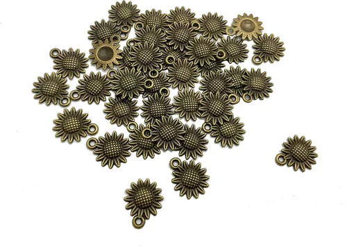 Vista 6 de 100 piezas de abalorios de girasol suministros artesanales colgantes hallazgos de joyería colgante colgante de aleación para hacer joyas, collares
