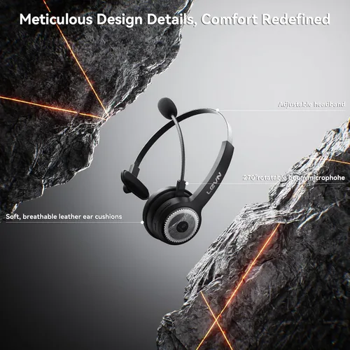 Vista 6 de LEVN Auriculares inalámbricos con micrófono para el trabajo, auriculares inalámbricos (base de carga, cancelación de ruido y botón de silencio)
