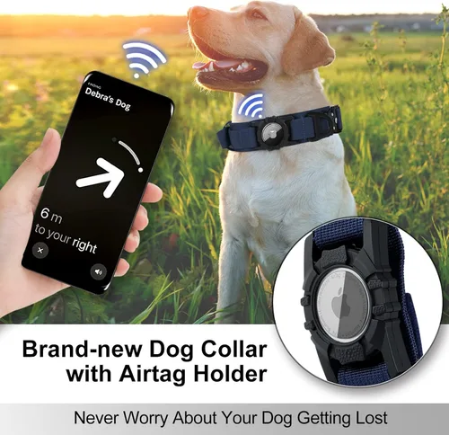 Vista 2 de AirTag - Collar táctico para perros grandes y medianos, collar de perro con asa, collar militar resistente con hebilla de metal para perros machos