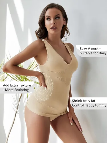 Vista 2 de MakeMeChic Camiseta sin mangas con control de abdomen para mujer