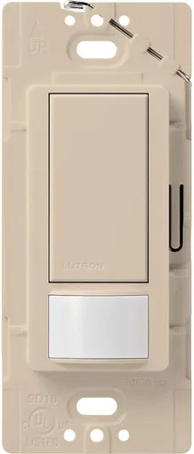 Vista 24 de Lutron Maestro Interruptor de luz con sensor de movimiento y placa de pared para baño, garaje, lavandería, cualquier bombilla, sensor de ocupación