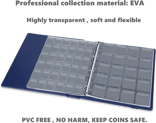 Vista 4 de MUDOR Páginas de bolsillo para monedas, sin PVC, hojas de 30 bolsillos para carpetas