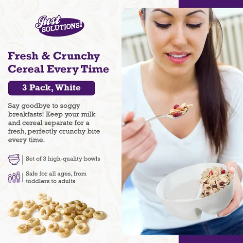 Vista 2 de Paquete de 3 - Tazón para Cereales Anti-Empapado Just Crunch - Mantiene los Cereales Frescos y Crujientes Sin BPA Apto para Microondas Helado
