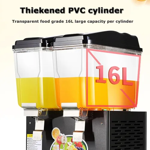 Vista 3 de Dispensador de jugo frío y caliente, dispensador de bebidas transparentes de acero inoxidable 32L, dispensador de bebidas comerciales de jugo Negro