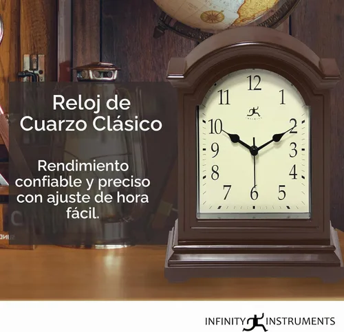 Vista 6 de Infinity Instruments Reloj de abuelo en miniatura para repisa de chimenea, reloj de mesa vintage con diseño antiguo, 9" x 6", negro