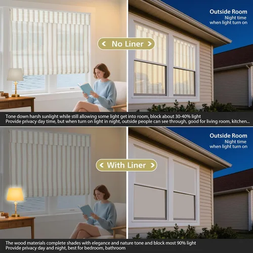 Vista 8 de LETAU Persianas romanas inalámbricas de madera sin herramientas, sin necesidad de taladro, persianas romanas de bambú con filtro de luz