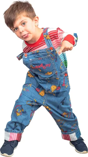 Vista 4 de Chuckie Good Guy Doll - Conjunto de disfraz para niños, camisa de manga larga y overol para Halloween