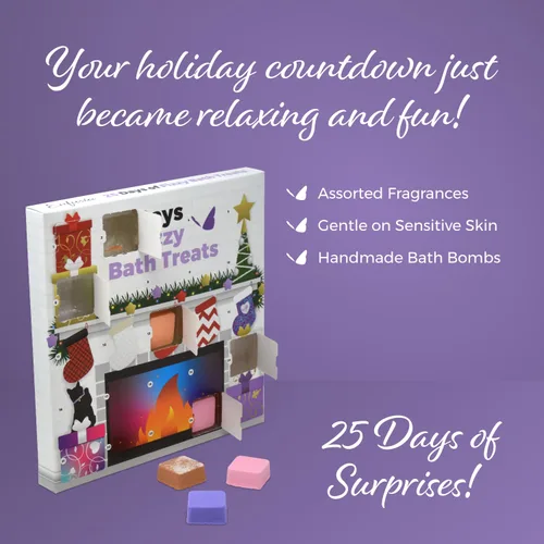 Vista 3 de Enfusia Calendario de Adviento de bombas de baño de 25 días Bombas de baño de Navidad para niños – Regalo de vacaciones natural vegano sin