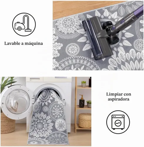 Vista 5 de Bsmathom Conjunto de Alfombras de Cocina Boho 3 Piezas, Alfombra de Cocina Antideslizante de Estilo Granja, Alfombras de Cocina Lavables y Gris
