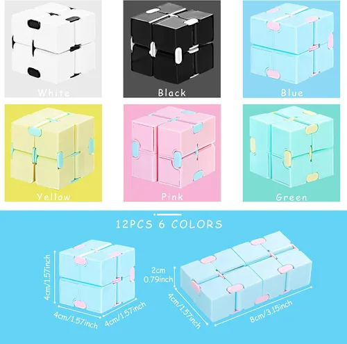 Vista 2 de Gejoy 12 piezas Infinity Cube Toy Mini Cube Bloques Juguete de escritorio, Macarons Cube Anxiety Relief Toy, Stress Relieving Game, Office Desk